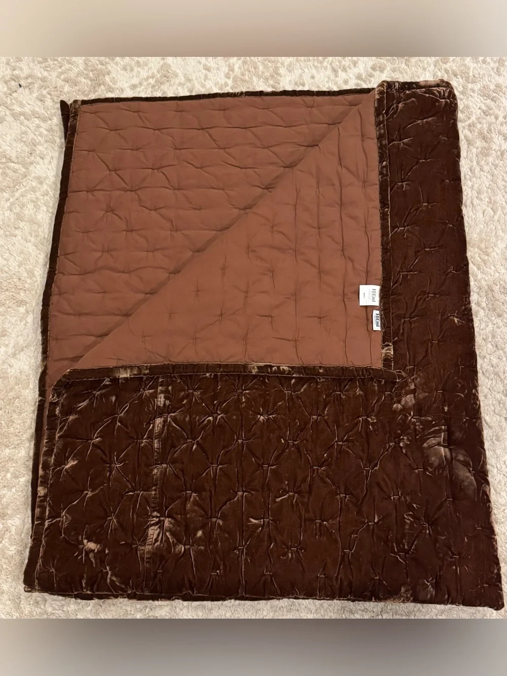 HiEND Accents Twin Stonewashed Cotton Velvet Quilt in Cocoa Color